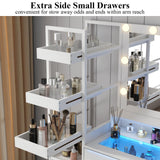 Gyfimoie White Vanity Desk with Mirror and Lights, 8 Drawer Makeup Vanity Table with Glass Top, Power Outlets and RGB Lights, Women & Girls Dressing Table with Lighted Mirror（Stool Not Included） Gyfimoie