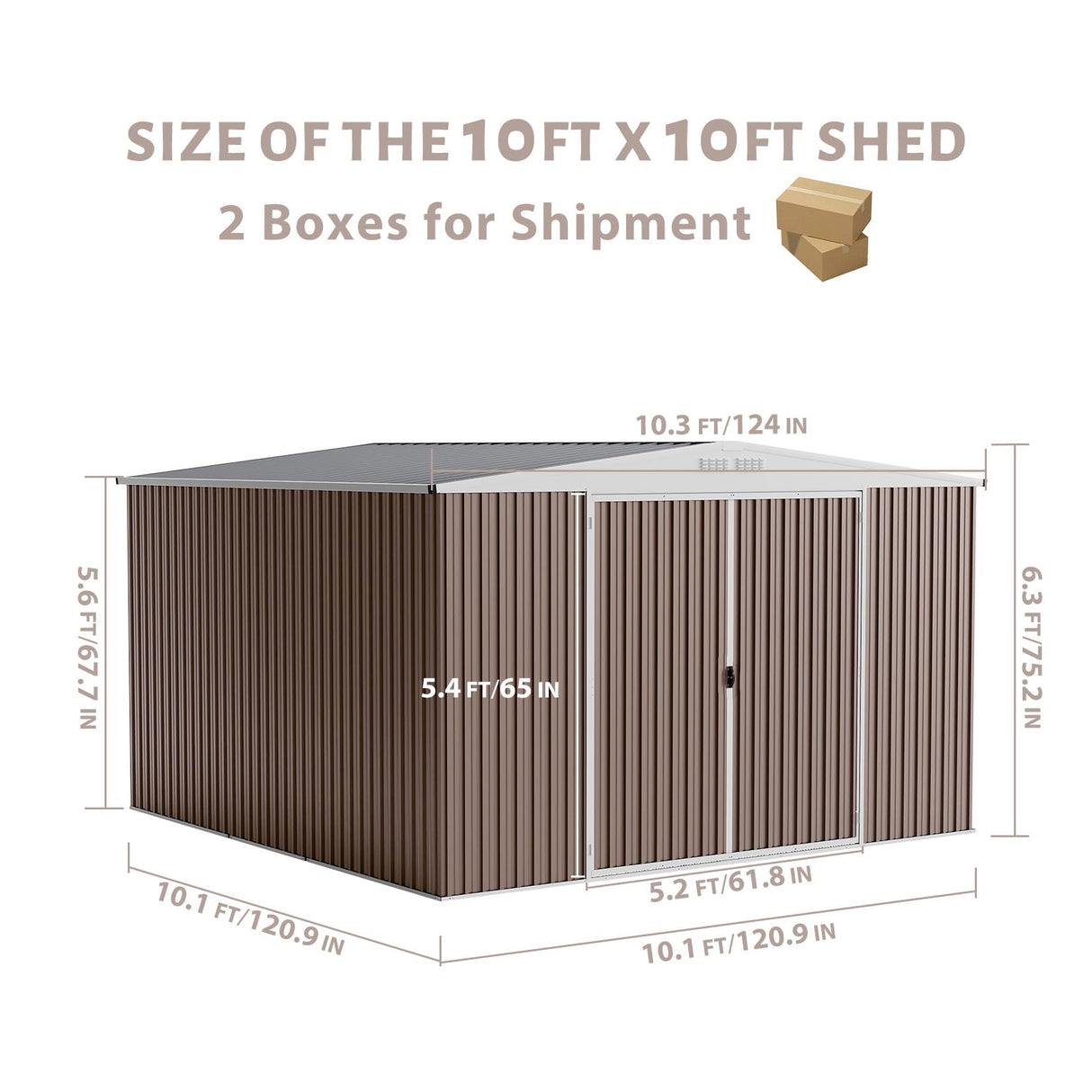 GarveeLife 10x10 Shed for Outdoor Storage, Galvanized Steel Metal Tool Sheds House with Lockable Doors, Lock & Air Vent, Large Utility Sheds for Patio Garden Lawn, Brown GarveeLife