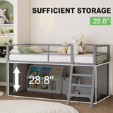 Lutown-Teen Low Metal Twin Loft Bed with Ladder and Guardrail for Kids or Teens, Space Saving Loft Bed Twin Size for Small Bedroom, Grey Lutown-Teen