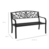 Best Choice Products Outdoor Bench Steel Garden Patio Porch Furniture for Lawn, Park, Deck w/Floral Design Backrest, Slatted Seat - Black Best Choice Products
