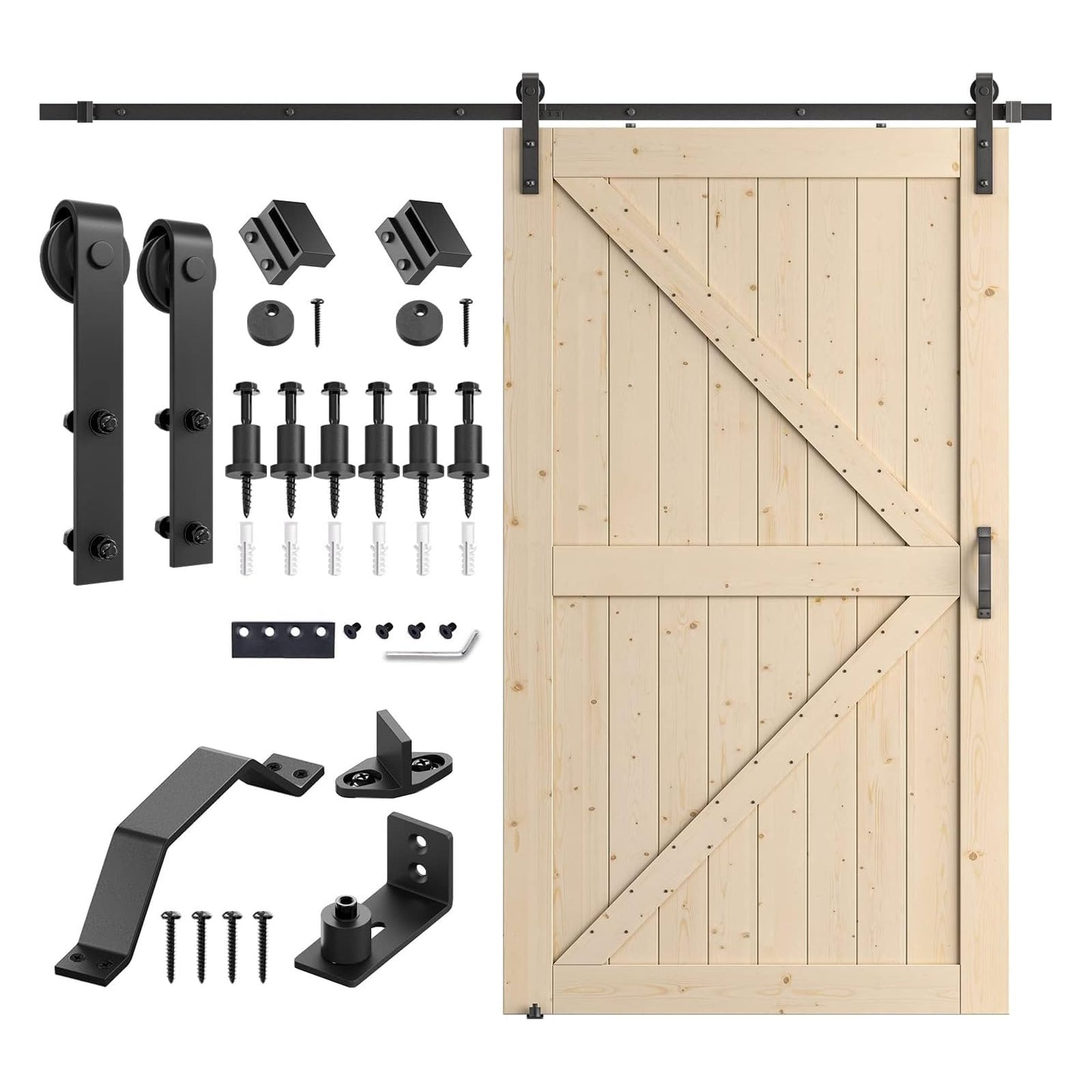 SMARTSTANDARD 48in x 84in Sliding Barn Door with 8ft Barn Door Hardware Kit & Handle, Pre-Drilled Ready to Assemble, DIY Unfinished Solid Spruce Wood - WoodArtSupply