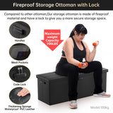 DocSafe Storage Ottoman Bench,Fireproof＆Waterproof Folding Bench with Lock(15”x 43”x15”),Leather Storage Chest with Handles＆2 Extra Boxes,Ottoman Safe for Bedroom,Living Room,Home Office,Black DocSafe