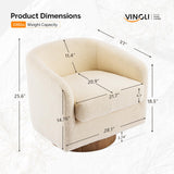 VINGLI 360°Swivel Accent Chair with Engineered Wood Base and Removable Cushion for Living Room, Bedroom, Curved Back Barrel Chair for Small Space, Upholstered Bucket Armchair, Teddy Khaki VINGLI