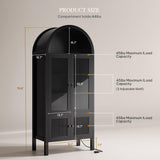 DWVO 71" Tall Arched Cabinet Kitchen Pantry with LED Light/Wood Kitchen Storage Cabinets with Tempered Glass Doors and Adjustable Shelves/Bookcase Cabinet with Storage for Dining Room-Black DWVO