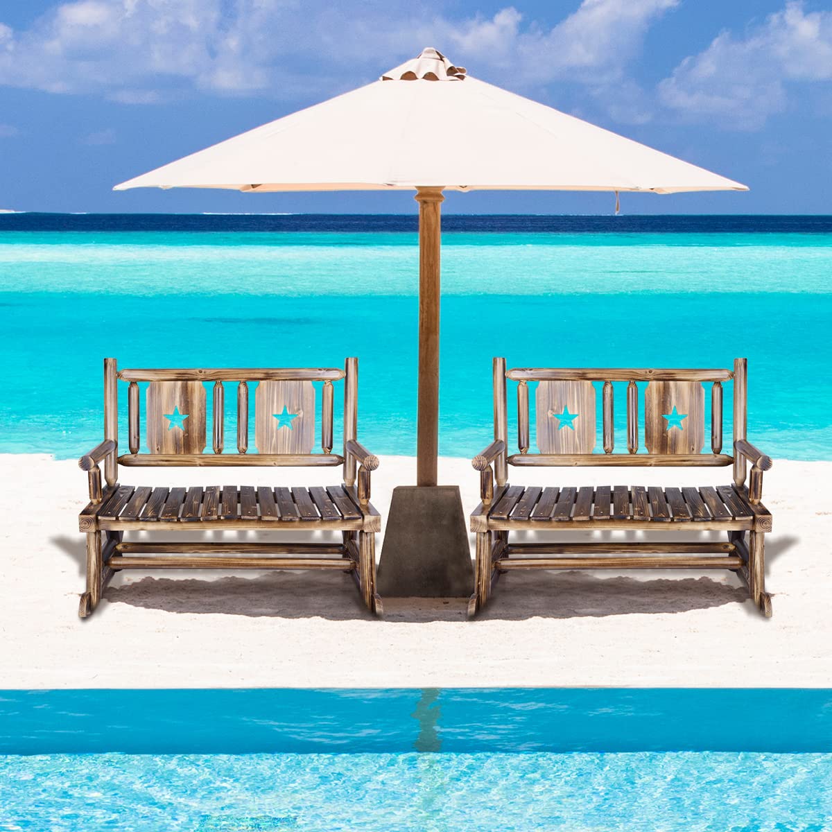 XCSOURCE Rustic Wooden Double Rocking Bench for Outdoor Patios – Comfortable Rocker Chair for Two XCSOURCE