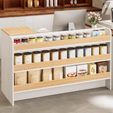 LANBVIELT Modern Reception Desk, Front Counter with Lockable Drawer, White Retail Counter with Outer Display Rack, Checkout Receptionist Desk for Market, Office, Fruit Shop (39x21.6x35.4in) LANBVIELT