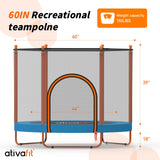 Ativafit 60'' Rebounder Trampoline Indoor Outdoor for Kids Ages 1-8, 5 FT Recreational Toddler Trampoline with Safety Enclosure Net Gifts with Basketball Hoop Dartboard Ocean Ball for Fun ATIVAFIT