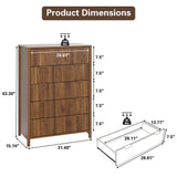 XUZENEST 5 Drawer Dressers for Bedroom, Modern Closet Chest of Drawers with Waveform Fluted Panel, Large Wood Storage Dresser Organizer for Nursery Bedroom Living Room Hallway Closet, Walnut XUZENEST