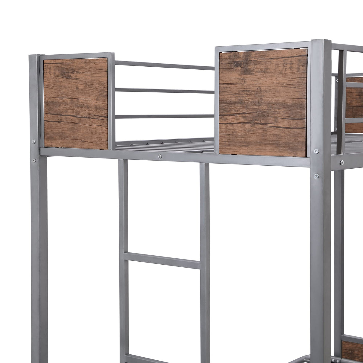 Twin-Over-Futon Bunk Bed, Metal Bunk Bed Frame Twin Over Twin Loft Bunk Bed Frame with Safety Guardrails & Ladder for Teens Adults, Bottom Full Size Bunk Bed Can be Converted into Futon/Seat (Gray) MWrouqfur