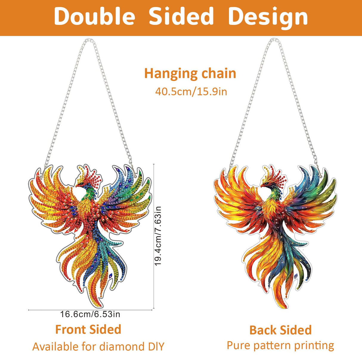 Phoenix Diamond Art Hanging Kits for Adults, Diamond Painting Pendant Kits, DIY Acrylic 5D Special Shaped Crystal Diamonds Gem Art Painting Ornament for Home Wall Decor Gift 8x8 Inch Genius maker