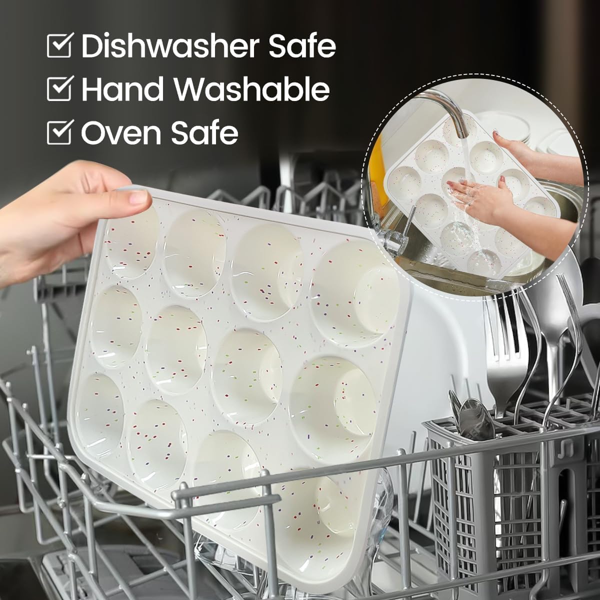 CAKETIME Silicone Muffin Pan, Metal Reinforced Frame Cupcake Pan 12 Cups Regular Size Easy to Move in or Out of Oven Non-Stick (2) CAKETIME