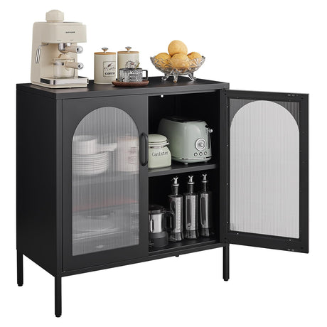 FURSTEL Buffet Cabinet, Modern Industrial Style Sideboard Buffet Cabinet, with Adjustable Shelves Credenza for Living Kitchen Dining Farmhouse, 15.8" L x 27.6" W x 35" H Black FURSTEL