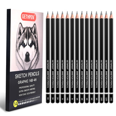GETHPEN Professional Drawing Sketching Pencil Set - 14 Pieces Graphite Pencils(14B - 4H), Ideal for Drawing Art, Sketching, Shading, Artist Pencils for Beginners & Pro Artists