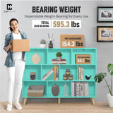 CAPHAUS 10 Cube 3 Tier Mid Century Bookshelf, 55” Wide Wooden Cube Storage Organizer with Legs, Open Shelf Bookcase, Modern Shelving for Living Room, Bedroom, Office, Tiffany Green CAPHAUS