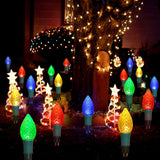 Newest Version 2 in 1 Outdoor Christmas Decorations and Solar Christmas Lights, 20-Pack Waterproof Solar C9 Strawberry Christmas Garden Stake Lights for Christmas Tree Garden Patio Yard Pathway Windpnn
