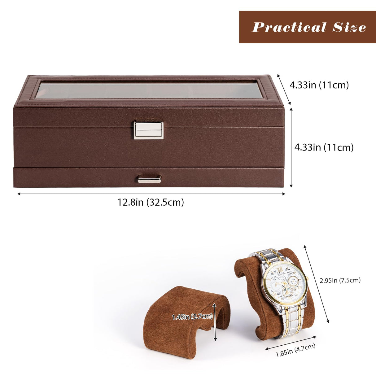 ProCase Watch Box for Men, 6 Slot Watch Display Case with Drawer, Mens Watch Case With Glass Lid, 2-Layer Jewelry and Watch Storage Watch Holder Organizer for Men Women -6 Slot, Espresso ProCase