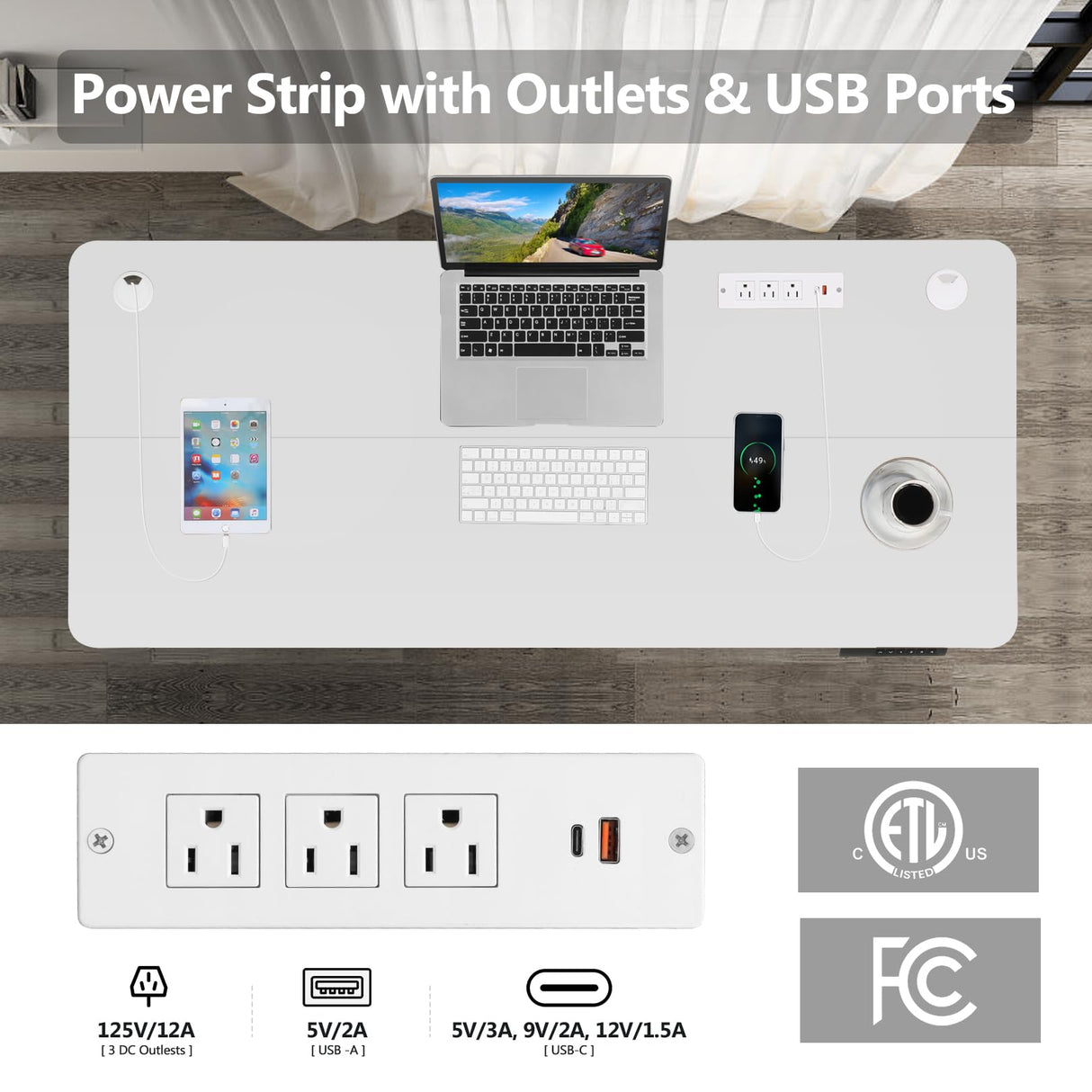 KORGOL Electric Standing Desk 55 x 24 Inches Adjustable Height Sit Stand Up Desk for Home Office Computer Workstation with 2 USB Ports 3 AC Power Outlets Memory Preset and Wheels, White KORGOL