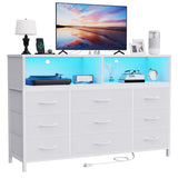 eiskah White Dresser for Bedroom, 9 Drawers Led Dresser TV Stand with Power Outlets and LED Lights, Long Fabric Dressers Wide Chest of Drawers with Large Organizer for Living Room, Entryway, Hallway eiskah