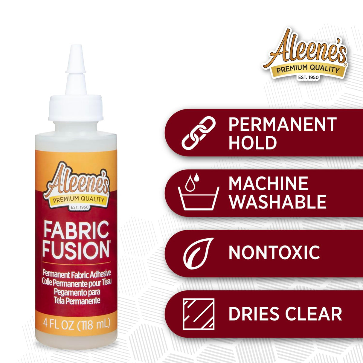 Aleene's Fabric Fusion Permanent Fabric Adhesive 4 fl. oz. Washable Fabric Glue for Clothes, Denim, Leather, Patches, Polyester, Cotton, Fabrics, Dries Flexible Aleene's