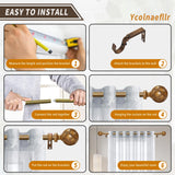 Wood Curtain Rods for windows 48 to 84 Inch(4-7ft): 1 Inch Adjustable Heavy Duty Curtain Rods,Netted Wood Grain Window Curtains Rods for Farmhouse,Living room, bedroom, kitchen, etc. Size:36-88" Ycolnaefllr