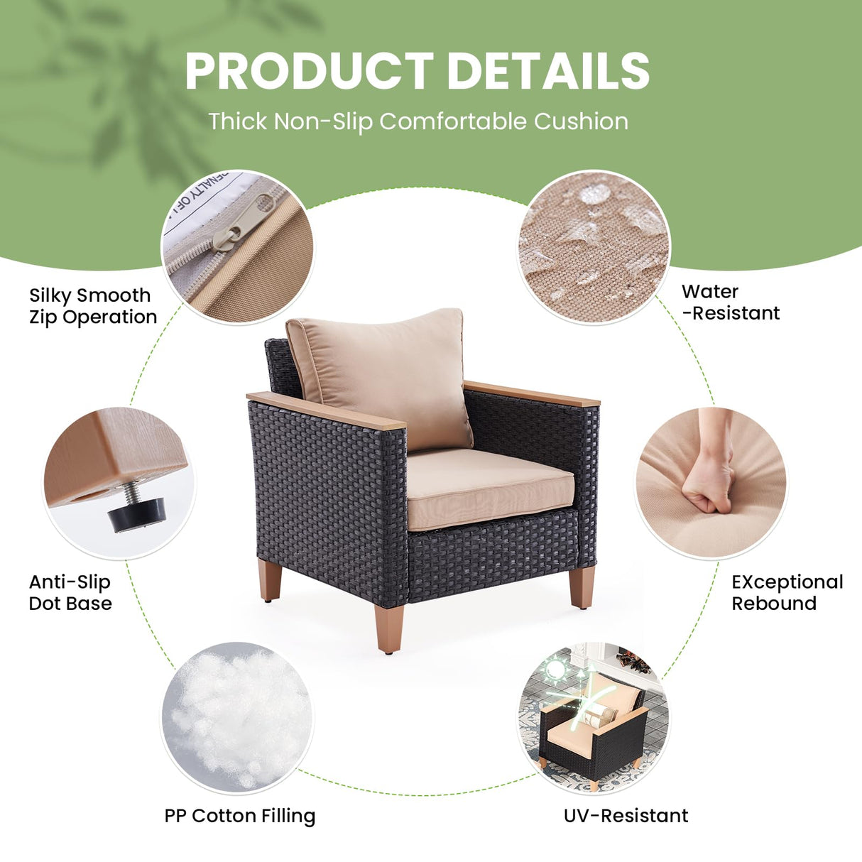 Soohow Half-Moon Patio Conversation Set, 7 Piece Outdoor Sectional Furniture Set with Cushions, Wicker Patio Conversation Set Outdoor Sectional Sofa, All-Weather for Garden, Backyard and Poolside Soohow