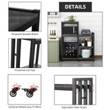 6-Tier Kitchen Bakers Rack, Multifunctional Storage Shelf, Mini Fridge & Microwave Oven Stand Table, Coffee Bar, Adjustable Kitchen Shelves Freestadning (Charcoal Black Wood Grain Print with wheels) YCHF