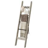 Hzuaneri Blanket Ladder Shelf for Living Room, Decorative Quilt Rack with 4 Removable Hooks, 5-Tier Farmhouse Ladder Holder Organizer for Bedroom, Greige and Black BR02105B Hzuaneri