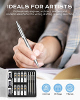 Nicpro 4 Pack Mechanical Pencil 0.7mm with Case, MB1000 Metal Mechanical Pencil Set with 8 Tube HB #2 Lead Refill 0.7 mm, 3PCS 4B Eraser, 9 Cap Eraser for Artist Drafting Writing, Sketching, Drawing Nicpro