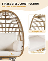 FinerFurnis Outdoor 360° Swivel Egg Chair - Oversized Egg-Shaped Lounge Chair, Steel Frame, 4 Thick Cushions, Patio Rotating Wicker Egg Basket, Indoor Outdoor Porch Living Room, Beige FinerFurnis