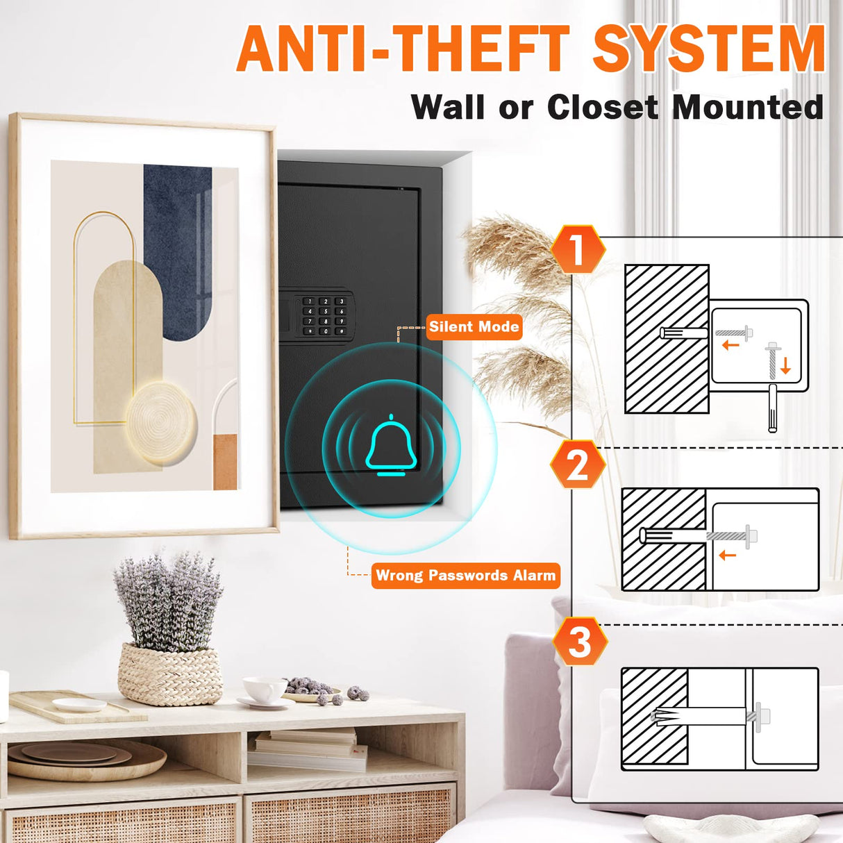 3.0 Cuft Large Fireproof Safe Box for HOME USE, Digital Home Security Safe with Programmable Keypad and Removable Shelf, Document Safe Fireproof Waterproof for Money Firearm Medicine Valuables Mitlvge