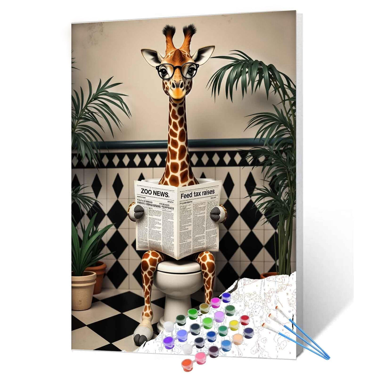 Cute Giraffe on The Toilet Paint by Numbers for Adults Beginner Funny Animals DIY Acrylic Painting by Numbers Painting Kit Gifts Arts Crafts for Home Wall Bathroom Decor16x20Inch Frameless Tucocoo
