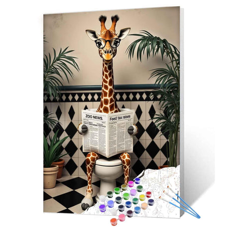 Cute Giraffe on The Toilet Paint by Numbers for Adults Beginner Funny Animals DIY Acrylic Painting by Numbers Painting Kit Gifts Arts Crafts for Home Wall Bathroom Decor16x20Inch Frameless Tucocoo