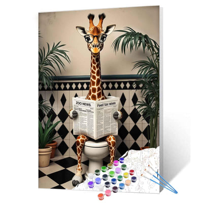 Cute Giraffe on The Toilet Paint by Numbers for Adults Beginner Funny Animals DIY Acrylic Painting by Numbers Painting Kit Gifts Arts Crafts for Home Wall Bathroom Decor16x20Inch Frameless