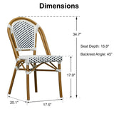 PURPLE LEAF Outdoor Dining Chair Set of 2 Patio French Aluminium Frame in Bamboo Finish with Sky Blue & White Woven Rattan for Indoor Kitchen Deck Bistros Cafe Restaurant PURPLE LEAF