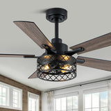 Curve Curio 46 Inch Farmhouse Ceiling Fan with Light Black Industrial Ceiling Fan Rustic Chandelier Fan for Living Room Bedroom Patio Curve Curio