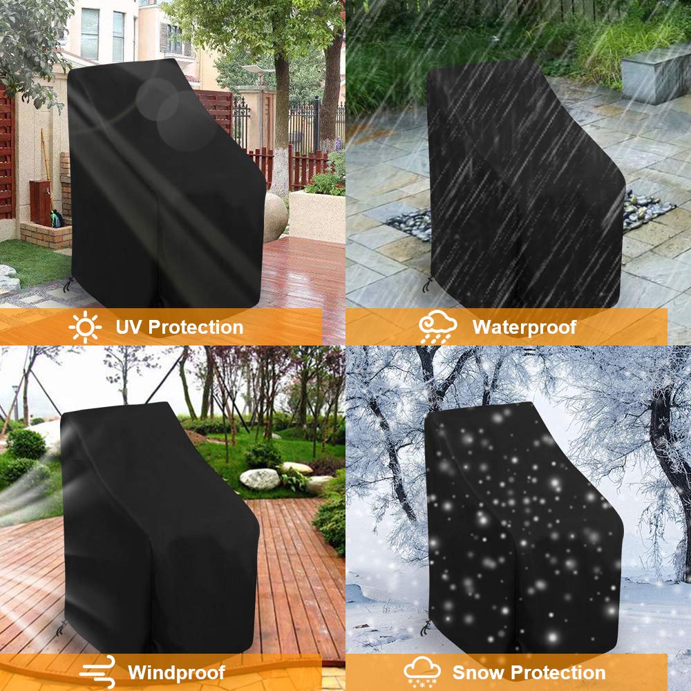 Stacking Outdoor Chair Cover Waterproof, Uranshin Outdoor Patio Furniture Covers Stacked Chairs 210D, Lounge Chair Covers Outdoor Stack Chairs for All Weather Protection, Black, 25"L x 25"W x 47”H Uranshin