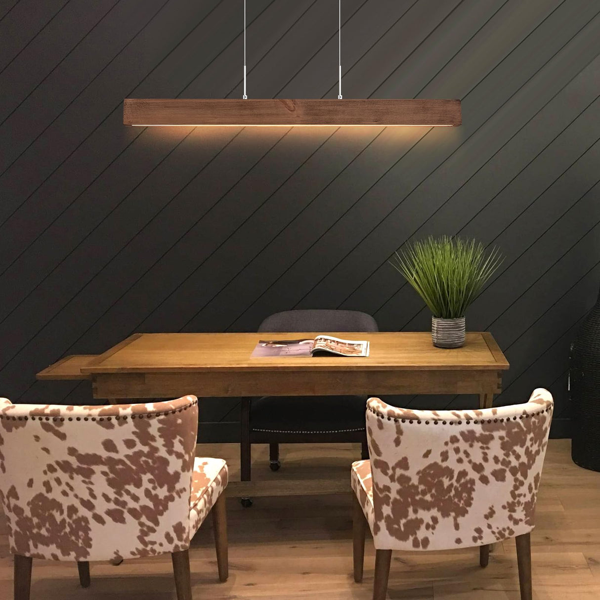 EDISLIVE Wood Linear LED Pendant Light Dimmable LED Chandelier 41.3 in Adjustable Linear Hanging Light Fixture 3000K 20W Island Light for Dinning Room Kitchen EDISLIVE