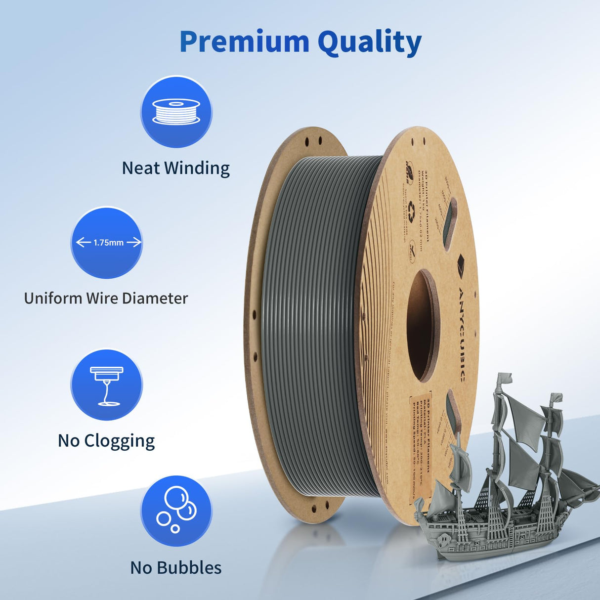 ANYCUBIC PLA Filament 1.75mm Bundle, 3D Printing PLA Filament 1.75mm Dimensional Accuracy +/- 0.02mm, 1KG Spool (2.2 lbs), 2KG Gray+Black ANYCUBIC