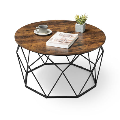 VASAGLE Round Coffee Table for Living Room, Cage Cocktail Table with Steel Frame, 31.5 Inches Dia., Industrial Style, Rustic Brown and Black ULCT040B01 - WoodArtSupply