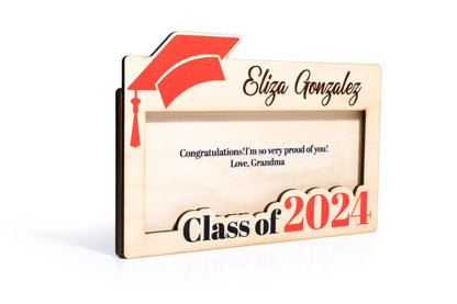 Graduation Money Holder 2024 Personalized, Graduation Gifts Money Holder w/Name and Message - 12 Graduation Cap Colors, Money Holder for Cash Gifts Graduation, Class of 2024 Graduation Gifts - WoodArtSupply