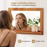 Tangkula Farmhouse Wall Mirror with Shelf, 27.5 x 20 Inch Rectangle Decorative Mirror with Teak Wood Frame, Wall Decoration for Bathroom Entryway Living Room Bedroom Tangkula