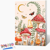 Framed Paint by Numbers Kit for Adults Beginner & Kids Ages 8-12, Moon Mushroom Forest Paint by Number with Frame, Easy Acrylic Butterfly Painting by Numbers Kit on Canvas 8x12 inch Fountor