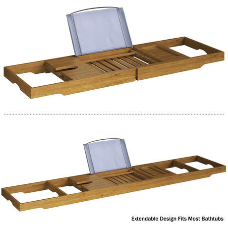 Acacia Bathtub Tray - Natural Wood Tray with Extended Sides, Wine Glass Holder, Book, Phone, or Tablet Rest - for Bath Accessories by Home-Complete Home-Complete