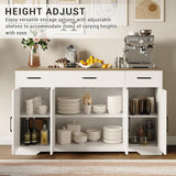 PeacefulHues Modern Buffet Sideboard Kitchen Storage Cabinet with 3 Drawers, 55" Large Farmhouse Buffet Cabinet with Shelves and Doors, Wood Coffee Bar for Living Room Dining Room Hallway White PeacefulHues