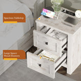 AMERLIFE Large Nightstand Set of 2 with Charging Station, Bedside Table with USB Ports and Outlets, Farmhouse Wood End Table for Bedroom, Living Room, Distressed White AMERLIFE