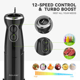 Immersion Blender Handheld Hand Blender, 1000W 5 in 1 Hand Mixer Stick, BPA-Free 12 Speed Handheld Blender 304 Stainless, Mixing Beaker, Chopper, Whisk, Milk Frother, Soup, Smoothies, Baby Food, Sauce Abuler