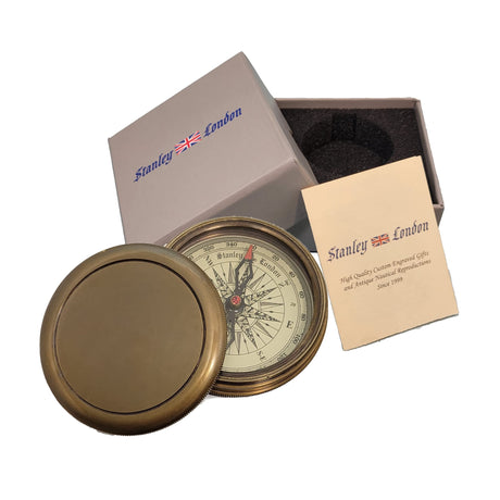Personalized Compass Engraved | Gift for Baptism, Confirmation, Graduation, Anniversary | Antique Brass Desk Compass in Wood Box for Men, Him, Son (Design My Own) Stanley London