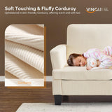 VINGLI Beige 83" Sofa Couches for Living Room, Corduroy Modern Comfy 3 Seater Couch 25.6" Deep Seat Upholstery Cozy Sofas for Small Space, Bedroom, Apartment, Home Office VINGLI