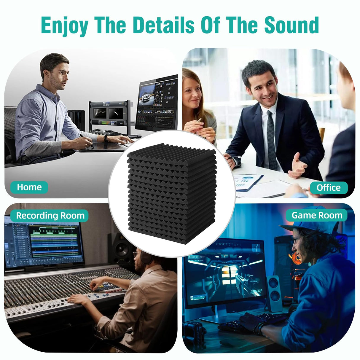 100 Pack Acoustic Foam Panels Premium Sound Proof Foam Panels Black Soundproof Wall Panels High Density Acoustic Panels Sound Absorbing for Studio Office Home, 12 x 12x 1Inch shipxinfuren