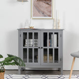 Tangkula Sideboard Buffet Storage Cabinet, with 2 Glass Doors, Liquor Curio Cabinet for Home Kitchen Dining Room, Cupboard Console Table (Grey) Tangkula